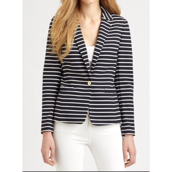 Michael Kors Navy Blue /White Stripped Blazer 2 - Picture 2 of 10